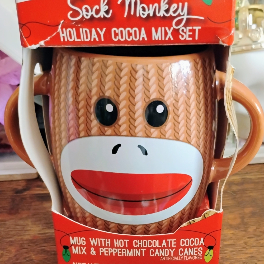 Sock Monkey Holiday Cocoa Mug Set
